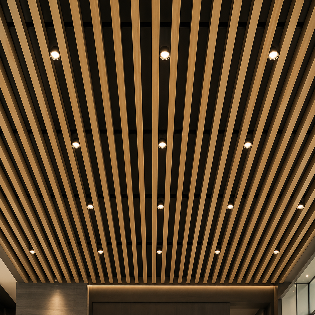 Straight-run aluminium ceiling baffles