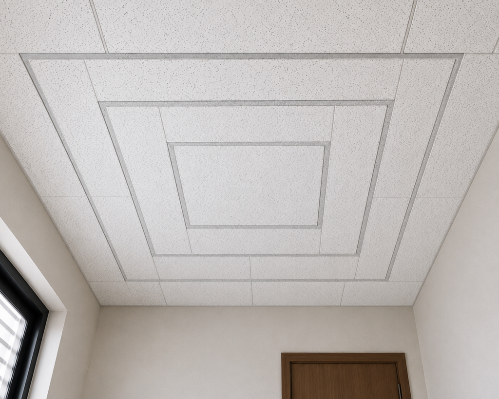 Suspended ceiling in mineral fibre tiles
