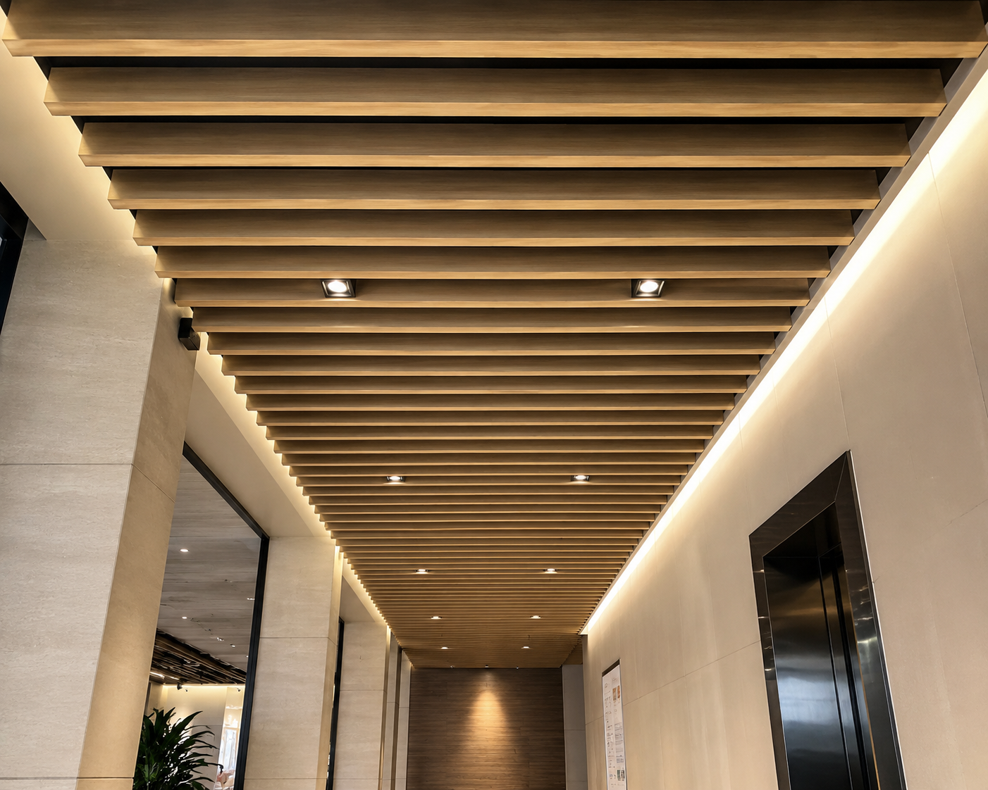 Wood-grain finish ceiling baffles