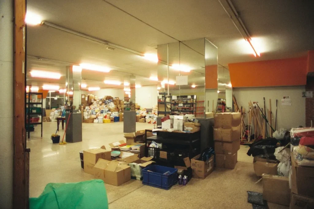 Warehouse interior beside an aluminium partition office enclosure